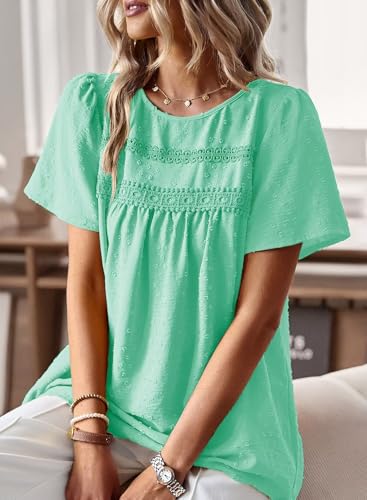 Image of Falechay Womens Summer Tops Crewneck Short Sleeve Shirts Casual Chiffon Blouses Flowy Lace Hem Boho Clothing Trendy 2026