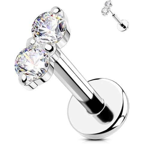 OUFER Helix Piercing Jewelry, Cute 16G Cartilage Earrings Flat Back, Tiny 2MM CZ Helix Earrings Silver Threadless Helix Cartilage Tragus Earrings for Women Men-6MM Cover