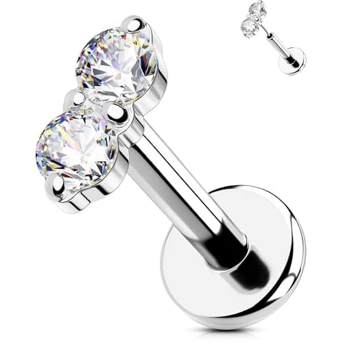 OUFER Cartilage Piercing Jewelry, 316L Stainless Steel 16G Helix Earrings Flat Back, Gold Push in Threadless Lip Rings Studs, CZ Cartilage Helix Tragus Earrings for Women Men Silver_Clear CZ