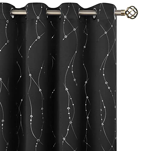 Image of BGment Kids Blackout Curtains 63 Length, Star and Wave Printed Room Darkening Curtains Thermal Insulated Curtains with Grommet Decorate Kids Bedroom Nursery, 2 Panels (52 x 63 Inch, Black)