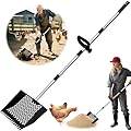 pdpdoc 2-in-1 Chicken Poop Scooper & Rake, 12" Wide 63" Long Large Metal Chicken Coop Scooper for Sand with Ergonomic Grip, Heavy Duty Sifting Shovel Rake for Beach, Farm, Garden & Yard Waste (Black)