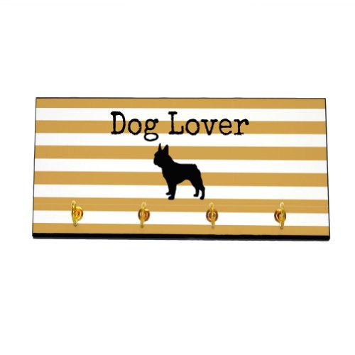 4WoodenShoes Striped Dog Lover Key and Leash Hanger - French Bulldog (Color=Gold)