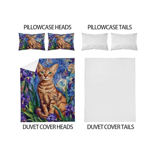 Parure de lit chat housses de couettes king microfibre pour chambre - 4