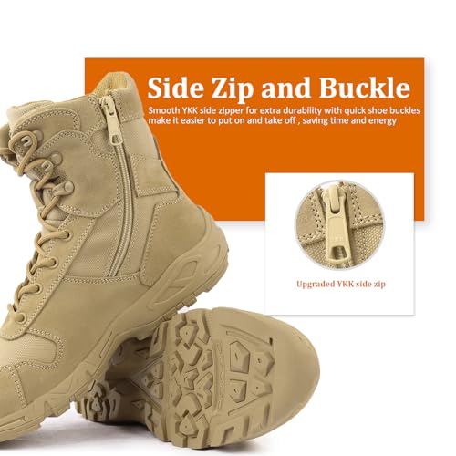 QUNLON Tactical Military Combat Boots Lightweight Desert Jungle Army Work Outdoor Motorcycle Boots Side Zipper3