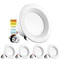 LUXRITE 4 Inch LED Recessed Can Lights, 10W=60W, CCT Color Selectable 2700K | 3000K | 3500K | 4000K | 5000K, Dimmable Retrofit Downlights, 750 Lumens, Energy Star, Wet Rated, Baffle Trim (4 Pack)