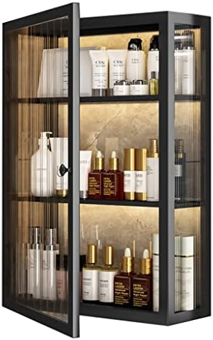 Wall-Mounted Bathroom Medicine Cabinet with Organizer, Black Cosmetic Storage Cupboard, No Punching Needed, Space-Saving Design, 40x15x60cm, Ideal for Toiletries.