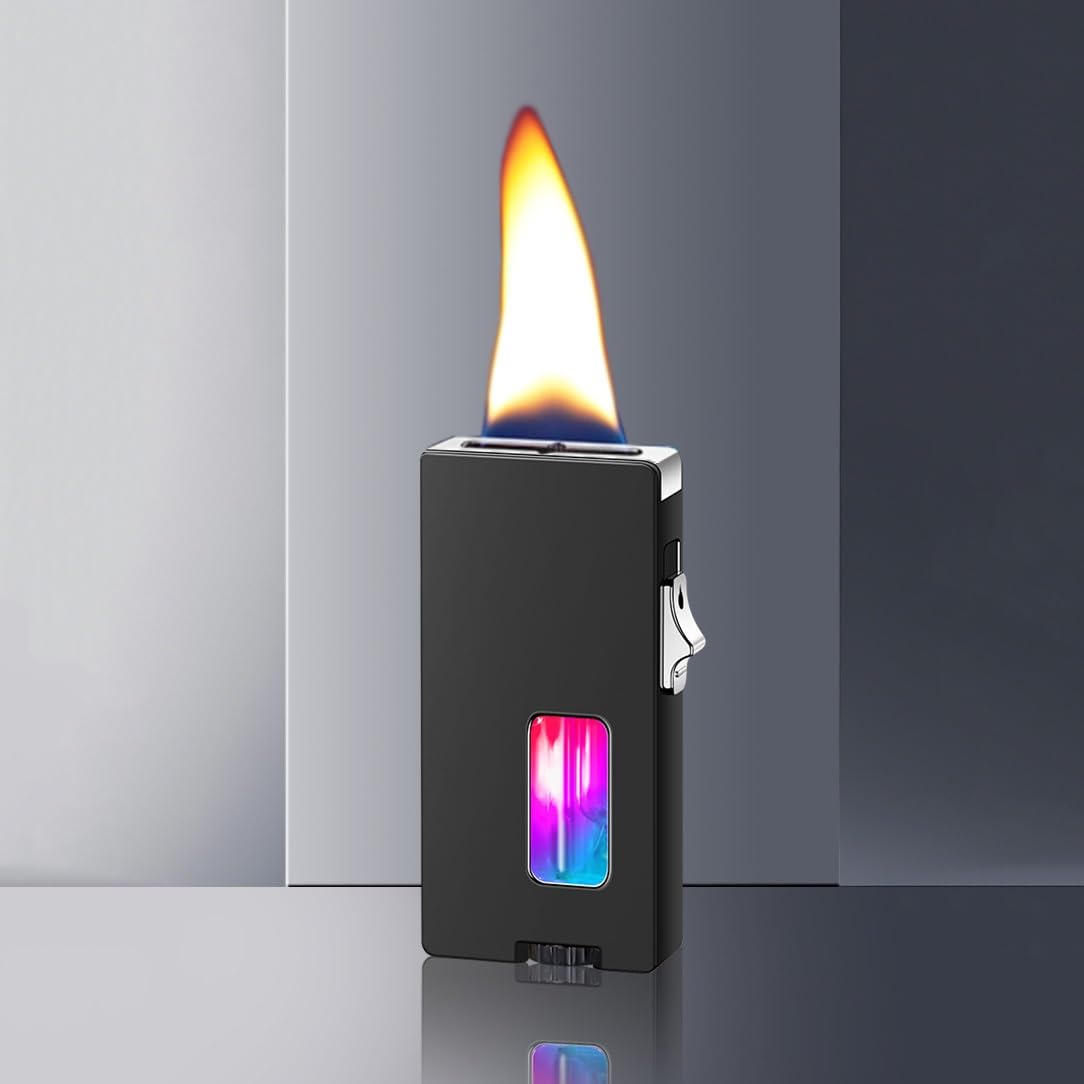 Encendedor recargable de llama suave y extra ancha con ventana de gas transparente 1