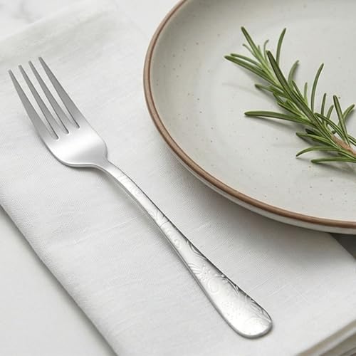 Image of Sterling Silver 4-Piece Cutlery Set with Floral Printed Handle | 2 Tablespoons & 2 Dinner Forks (8.1 inch) | Durable Stainless Steel Tableware for Home, Restaurants, and Gift Giving