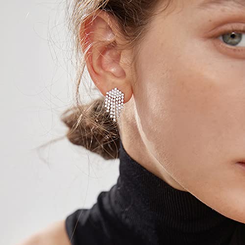 Luxval Rhinestone Earrings Dangling Earrings For Women Sparkly Silver Dangle Earrings Girls Drop Earrings Tassel Prom Earrings Lightweight Ear Studs Cubic Zirconia Crystal Statement #TOP4