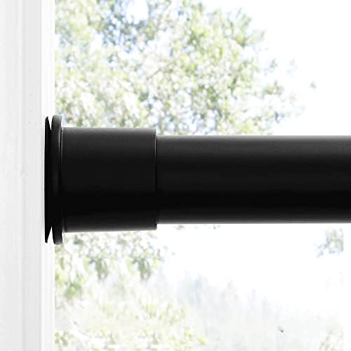 RYB HOME Short Tension Curtain Rod 1 Inch Diameter Rustproof Adjustable Length Heavy Duty Easy Install for Farmhouse Kitchen Doorway Bathroom Outdoor Nursery Cafe, 28 to 48 Inch, Matte Black