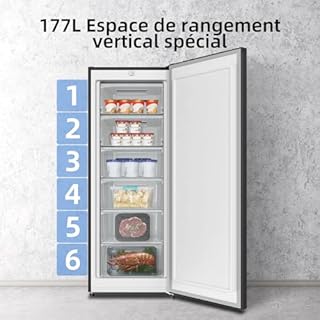CHiQ Congélateur armoire CSD208D4E – 177L, Congélation 4 étoiles, Ultra silencieux (39 dB), Design en acier noir, Pieds réglables, Porte réversible 540 x 550 x 1440 mm
