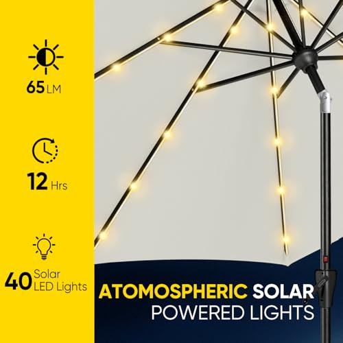 Image of Tempera Patio Market Outdoor Table Umbrella with Auto Tilt and Crank, Large Sun Umbrella with Sturdy Pole & Fade Resistant Canopy, Easy to Set