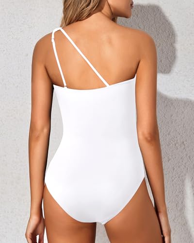 Image of Holipick One Shoulder One Piece Swimsuit for Women Tummy Control Bathing Suits Modest Full Coverage Keyhole Swimwear