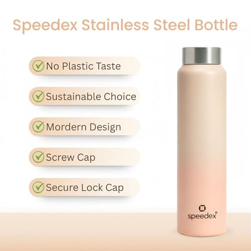 Image of Speedex Stainless Steel Water Bottle 1 Ltr, Leak Proof Screw Cap, BIS Approved 1000 ml Metal Bottle For Daily, Office, School, Gym, Travel Use for Men, Women, Kids, Adults, Peach Orange, Set of 3