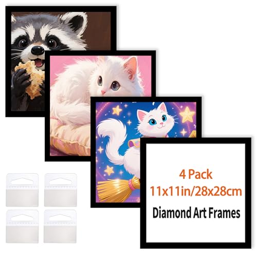 Diamond Art Frame 12x12 Inch - Diamond Frames 30x30 cm Painting Suitable for 10x10inch Picture, Diamond Frame Magnetic Self-Adhesive,Suitabble Frames Painting for Wall Window Door - (Black-4Pack)