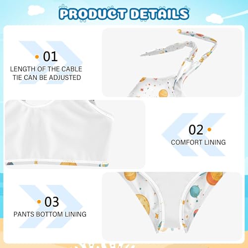 JUNZAN Cartoon Outer Planets Alphabet White Girls Bikinis Cute Elastic 2 Piece Swimwear Preppy Girls Swimming Suits 3T3