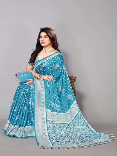 Image of Amazon Brand - Tavasya Womens Blocked Printed Daily Wear Chiffon Georgette Saree With Blouse With Blouse