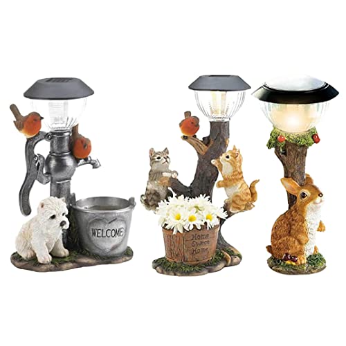 Kuyyfds Fairy Garden,Garden Statue, Solar Garden Ornament Light Resin Dog Statues Solar Lights For Patio Lawn Yard Porch Pond Garden Decorations Garden Sculptures Statues #TOP6