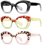 JM 3 Pack Cateye Reading Glasses, Blue Light Blocking Reader for women | Spring Hinge,One Piece Nose Pads,UV400