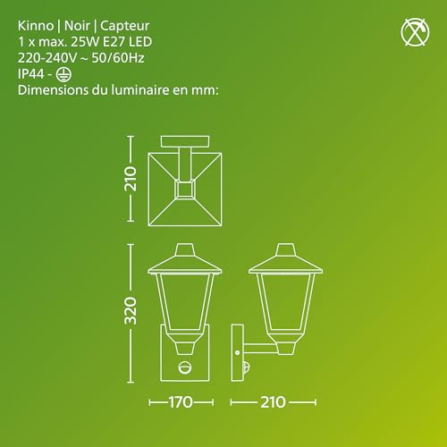 Applique Philips Kinno noire design architectural E27 25W - 4