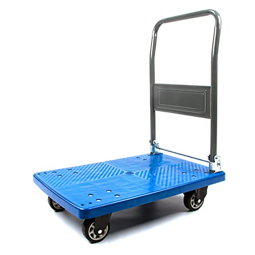 Plattformwagen Transportwagen klappbar Schwerlast 400KG Einhändig Falten Transporthilfe mit Rollen mit Mute Wheels Plattform-Trolley Blau Cover