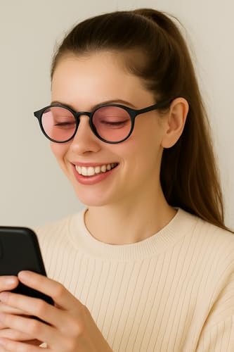 Image of Sleepaxa FL-41 Glasses for Migraine & Light Sensitivity | Trusted FL-41 Formula | Comfort Tint | Affordable Relief | Rose-Tinted Lenses with Blue Block Filter for Soothing Everyday Protection | Round