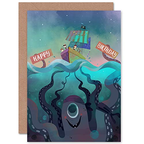 Wee Blue Coo Pirate Octopus Boys Birthday Card