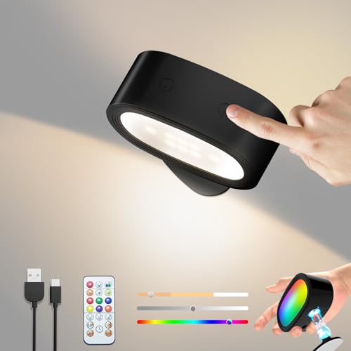Arttty Wall Sconce, Magnetic Wall Lamp, with 360° Rotate, Wireless Sconce, 3 Color Temperatures, Wall Lights Battery Operated, Remote & Touch Control Wall Mounted Lights for Bedroom & Living Room