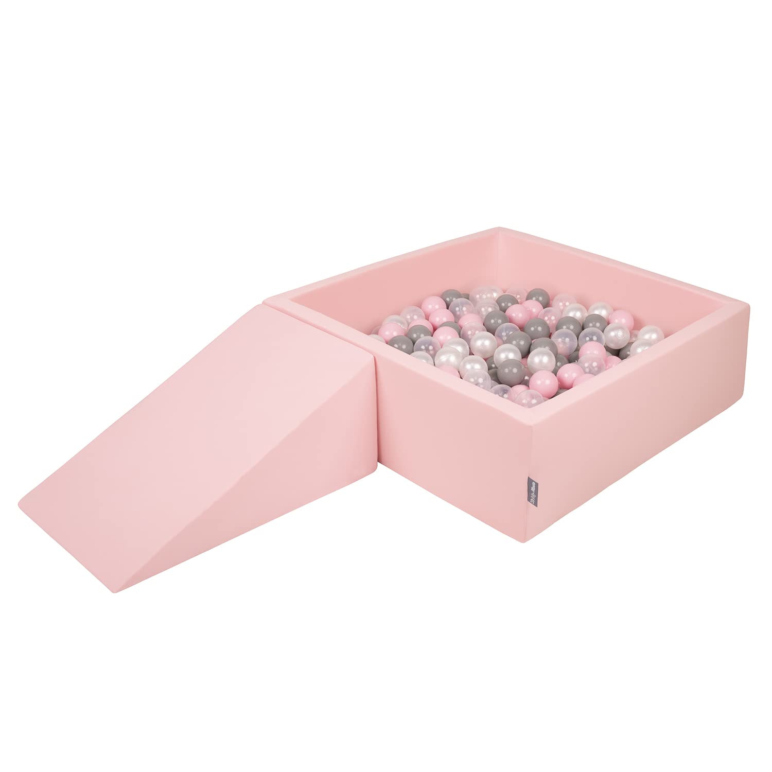 KiddyMoon Foam Playground For Kids With Square Ballpit (200 Balls ∅ 7Cm/2.75In) Soft Obstacles Course And Ball Pool, Made In The EU, Pink:Pearl/Grey/Transparent/Powder Pink