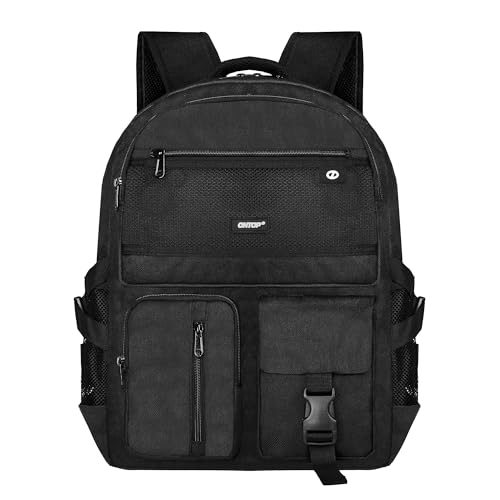 ONTOP Mochila para laptop, escuela, universidad, viajes, negocios, trabajo, resistente al agua, resistente, bolsa básica para libros, regalo para hombres y mujeres, Negro -, 39,63 cm, Básico