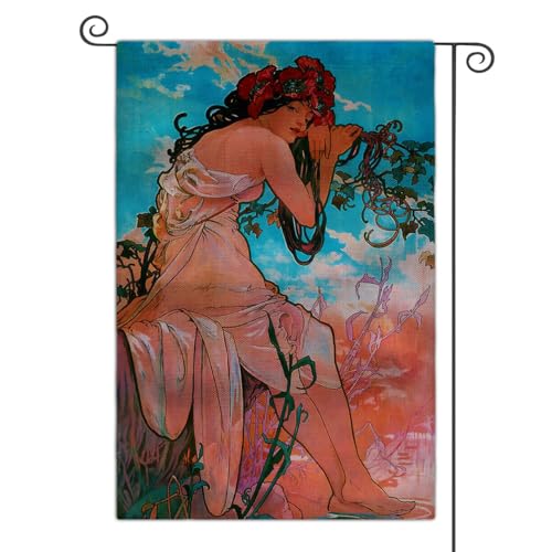 Drapeau de jardin Alphonse Mucha lot de 4 double face pour decoration - 2