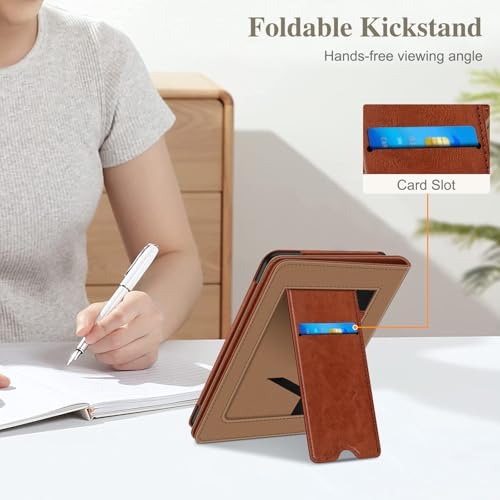Fintie Case for 7"/6.8" Kindle Paperwhite(12th/11th Generation-2024/2021) and Kindle Colorsoft Signature Edition -Slim Foldable Stand Cover Auto Wake/Sleep for Kindle Paperwhite 2024, Vintage Brown - 4