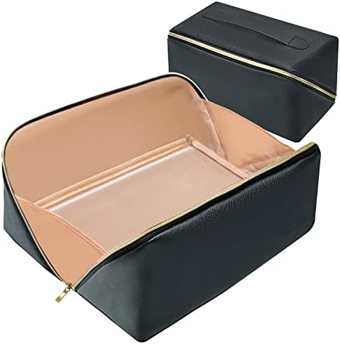 rlokosfb Portable Makeup Bag Opens Flat for Easy Access,Waterproof Large Cosmetic Bag Toiletry Bag,Travel Accessories Overnight Bag for Cosmetics,Toiletries,Daily Use (Black, LARGE-2)