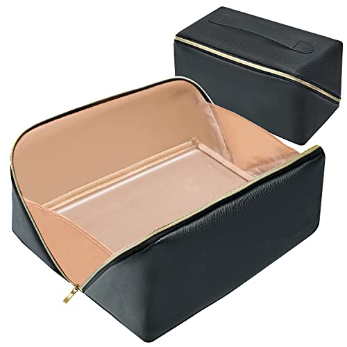 Rlokosfb Portable Makeup Bag Opens Flat For Easy Access,Waterproof Large Cosmetic Bag Toiletry Bag,Travel Accessories Overnight Bag For Cosmetics,Toiletries,Daily Use (Black, Large-2) #TOP2