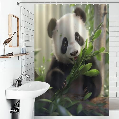 Rideau de douche panda en polyester imperméable 122x183cm pour baignoire - 6