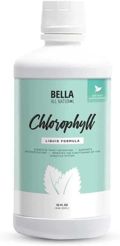 Bella All Natural Liquid Chlorophyll Drops Anti-Aging | Increased Energy | Hormonal Balance | Anti-Acne, Mint Flavor 60ml