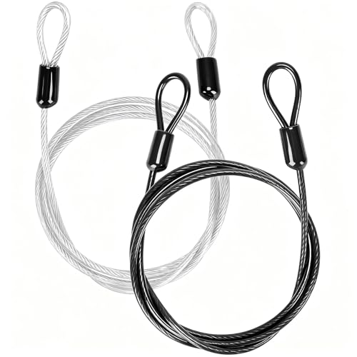 Azuneyeunt 2 Pack Outdoor & Travel Security Cable with Loops 3.3 ft x 1/8 in (1m x 3mm) Braided Safety Wire Flexible Steel Safety Cable with Double Loops for Luggage Outdoor Gear and Gates