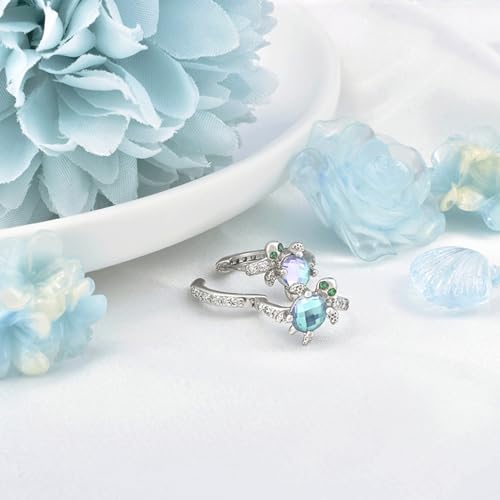 Generic Turtle Earrings for Women Teen Girl - Sterling Sliver Hoop Earrings Hypoallergenic Huggie Earrings Colorful Cubic Zirconia Earring Sea Turtle Jewelry Gifts for Mother’s Day, Silver4