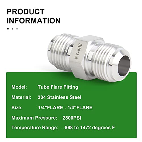 Image of TAISHER 5PCS Forging of 304 Stainless Steel Tube Flare Fittings, 1 /4 inch Male Flare x 1 /4 inch Male Flare, Union