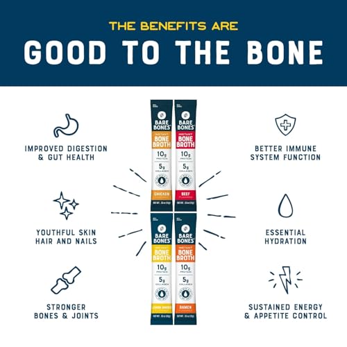 Image of Bare Bones Bone Broth Powder Packets Variety Pack | 5 g Collagen | 10 g Protein | Keto & Paleo Friendly | No Artificial Flavors | Non-GMO, Gluten-Free, Dairy-Free on-the-go 16 Pack + Recipe Guide | 10 g Total Protein | Keto & Paleo Friendly | No Artificial Flavors | Non-GMO, Gluten-Free, Dairy-Free 16 Pack + Recipe Guide