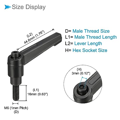 Image of Clamping Lever Handles, M6 x 16mm Male Thread, Adjustable Quick Release Locking Rotating Bolt Knobs Black - (Applications: for Lathe Machinery), 2-Pieces