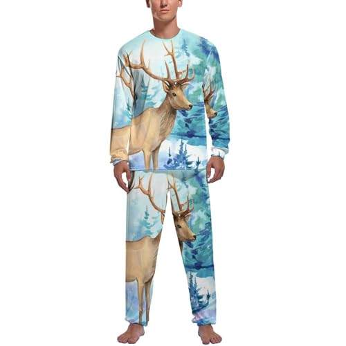 Ensemble de pyjama homme anti-frottement haut et bas vêtement de nuit doux Chevreuil