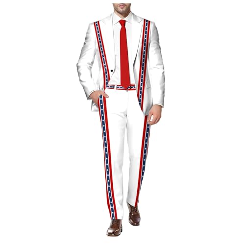 American Flag Suit for Men USA Outfit for The 4th of July with Pants United Stripes Formal Dress Jacket (White, XL)4