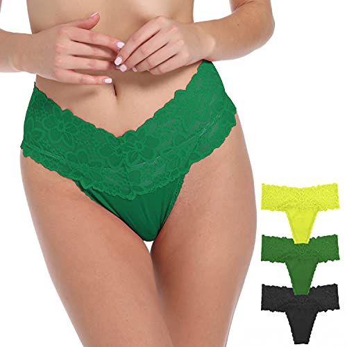 Wkfiinm Black+Green+Yellow Colors Women Retro Cotton Thong High Lace Waist Plus Size Panties #TOP18