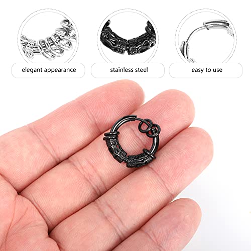 USHOBE 2 Pares De Brincos Masculinos De Argola Huggie Brincos De Dragão Punk Brincos De Aço Inoxidáv