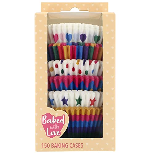 Baked With Love Rainbow Brights 0686970 Lot de 150 caissettes à cupcakes en papier sulfurisé pour muffins et cupcakes Motif étoiles multicolores 50 mm Cover