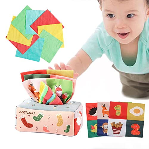 Image of SNYXACO Baby Tissue Box Toy, Montessori Toys for Babies 6-12 Months Boys & Girls Gift, Magic Tissue Box Baby Montessori, Newborns and Kids,Product Size 7.0*3.7*3.1inch,Tissue Box Cover, Medium