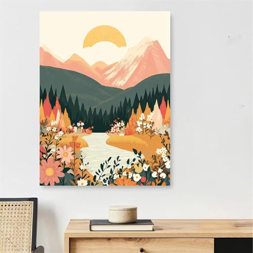 Peinture numéro adulte abstrait sans savoir dessiner paysage montagne