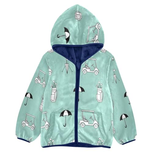 Golf Themed Pattern with Icons Toddler Fleece Jacket Girl Boys Hooded Fleece Jacket Coat Warm Outwear Zip-up 3-10T
