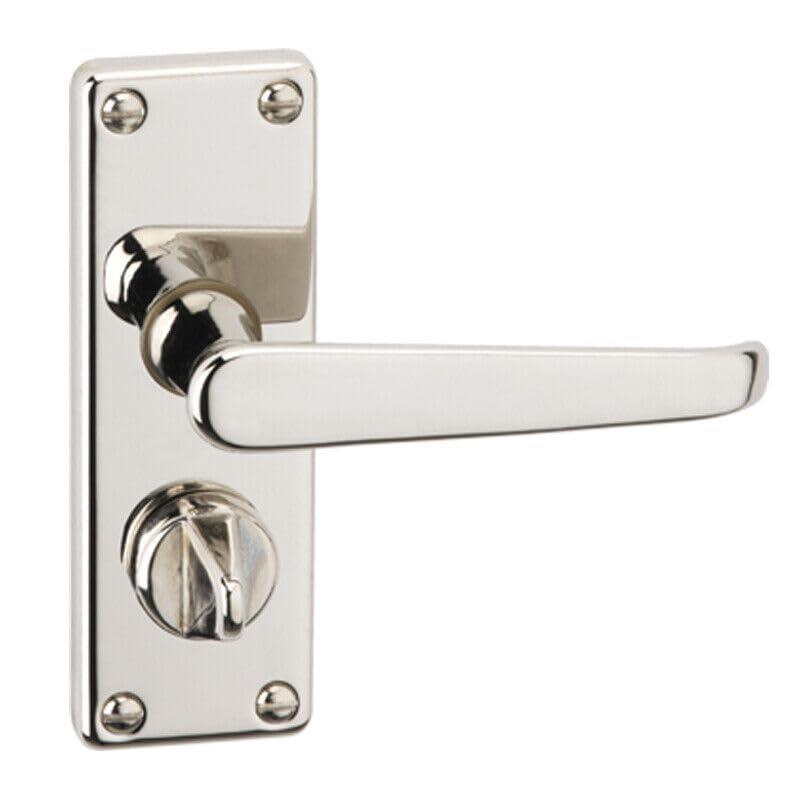 URBNLIVING Victoria Metal Lever Latch Door Handles Set with Round Rose for Internal & External Use Easy Installation, Stylish Finish, Ideal Home & Office Doors (Polished Nickel Privacy)